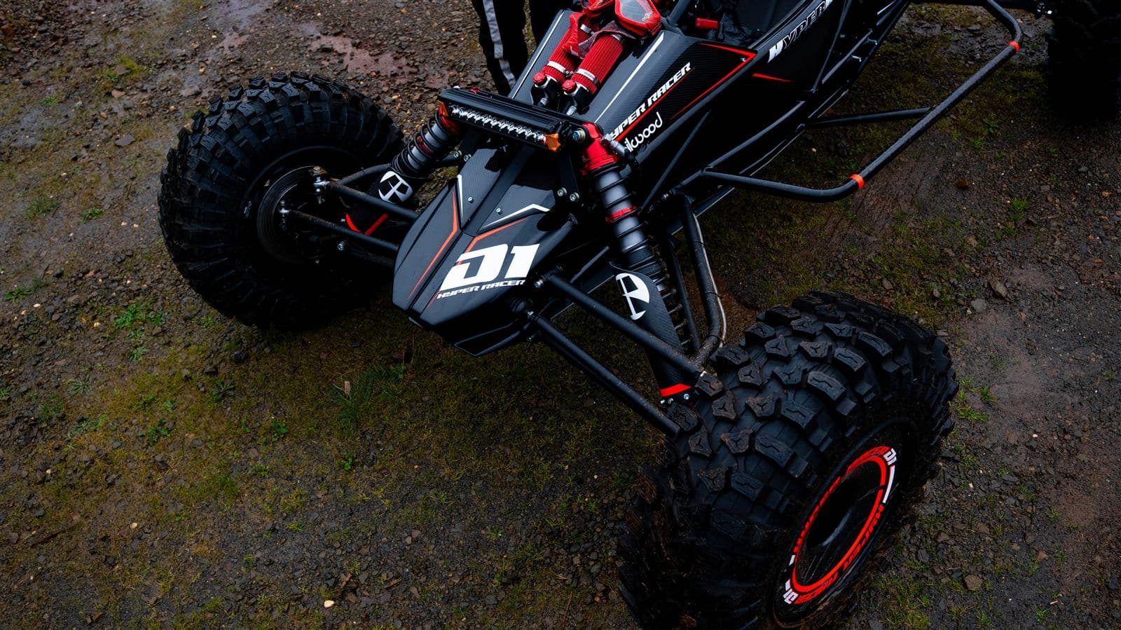 Hyper Racer D1 front end on the trail, steel plate wishbones and uprights